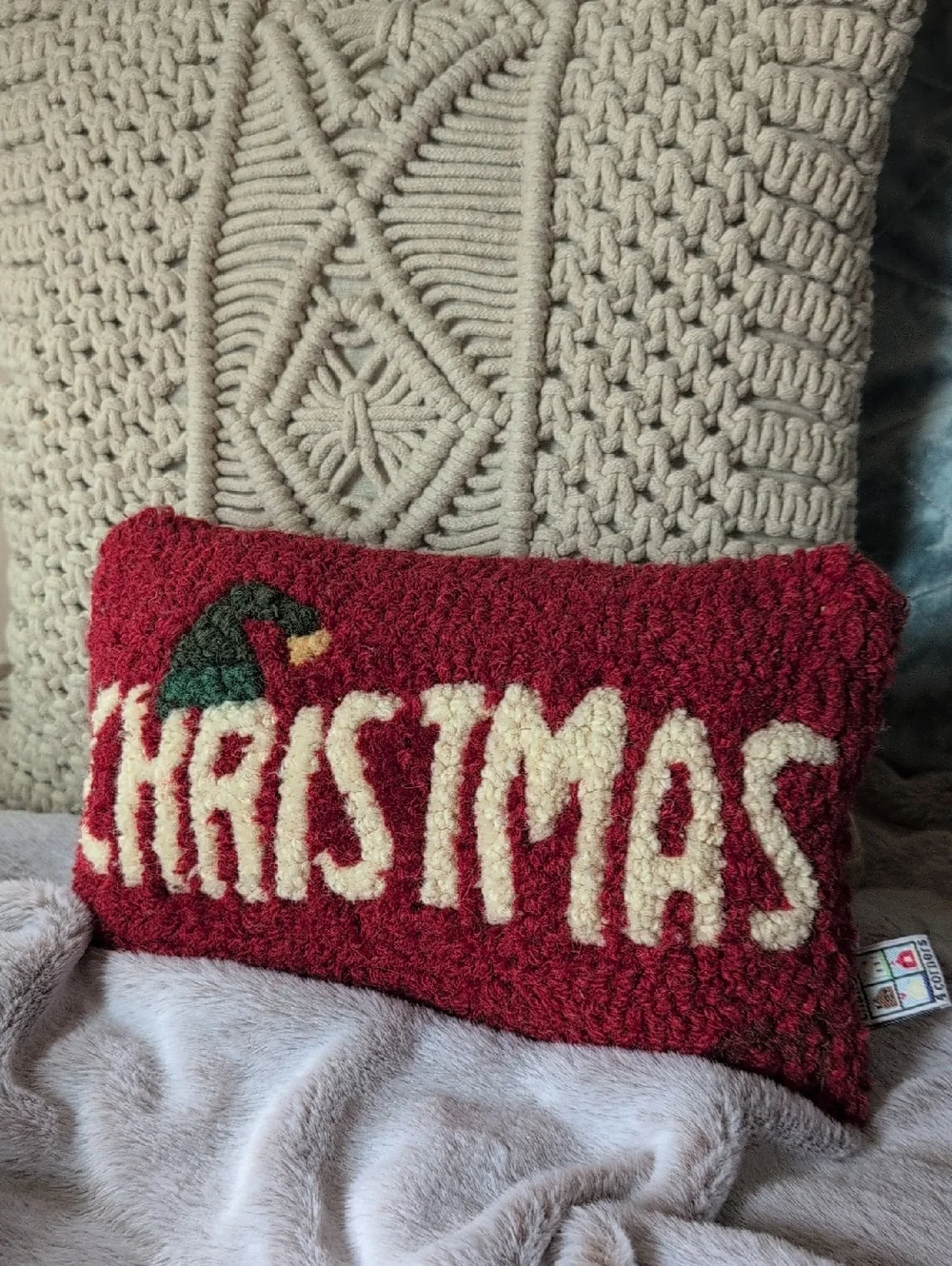 Festive Red 'Christmas' Accent Pillow with Cream Lettering